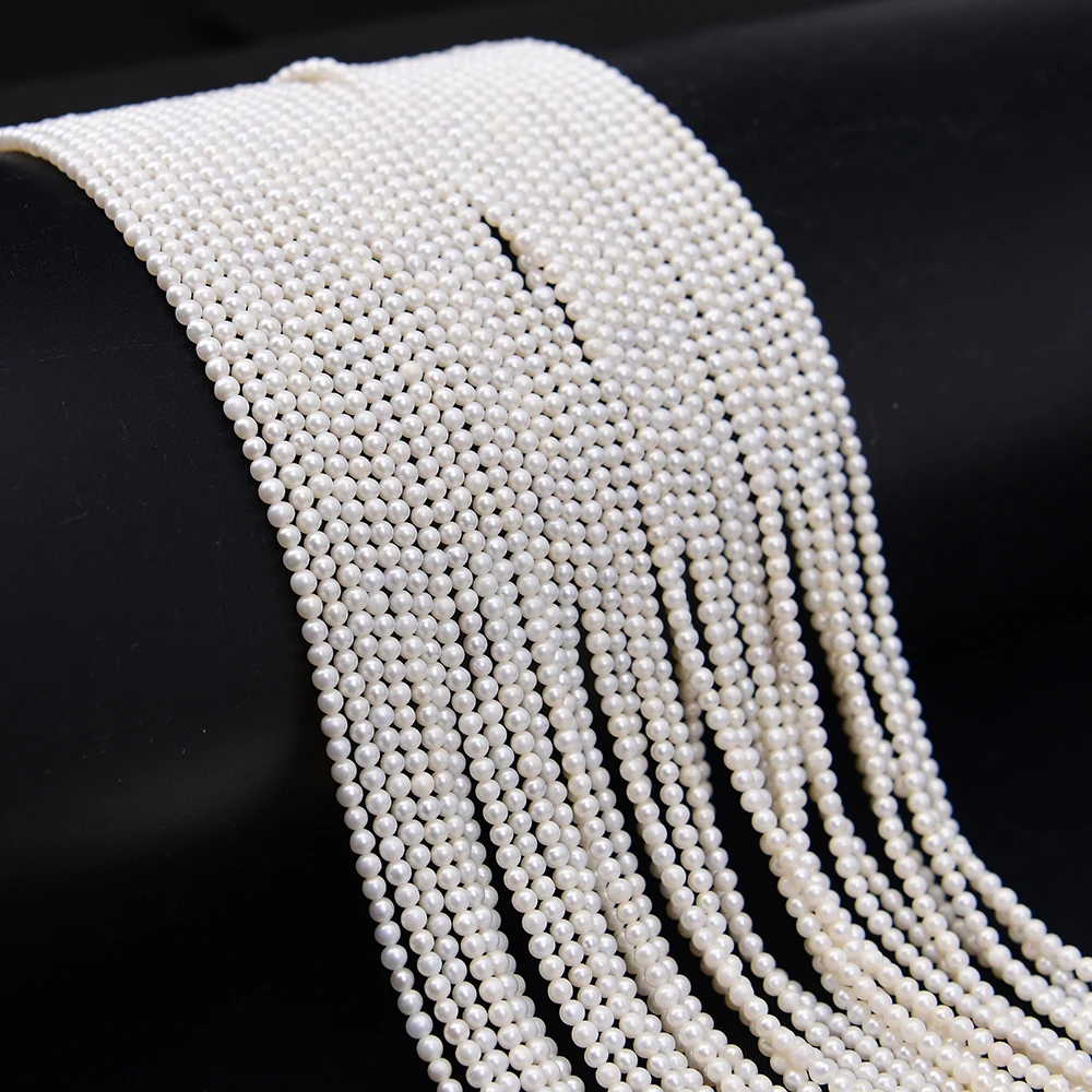 APDGG 5 Strands Tiny 3mm Freshwater Cultured White Round Pearl Loose Beads 15.5'' Strand DIY Jewelry DIY Supplies