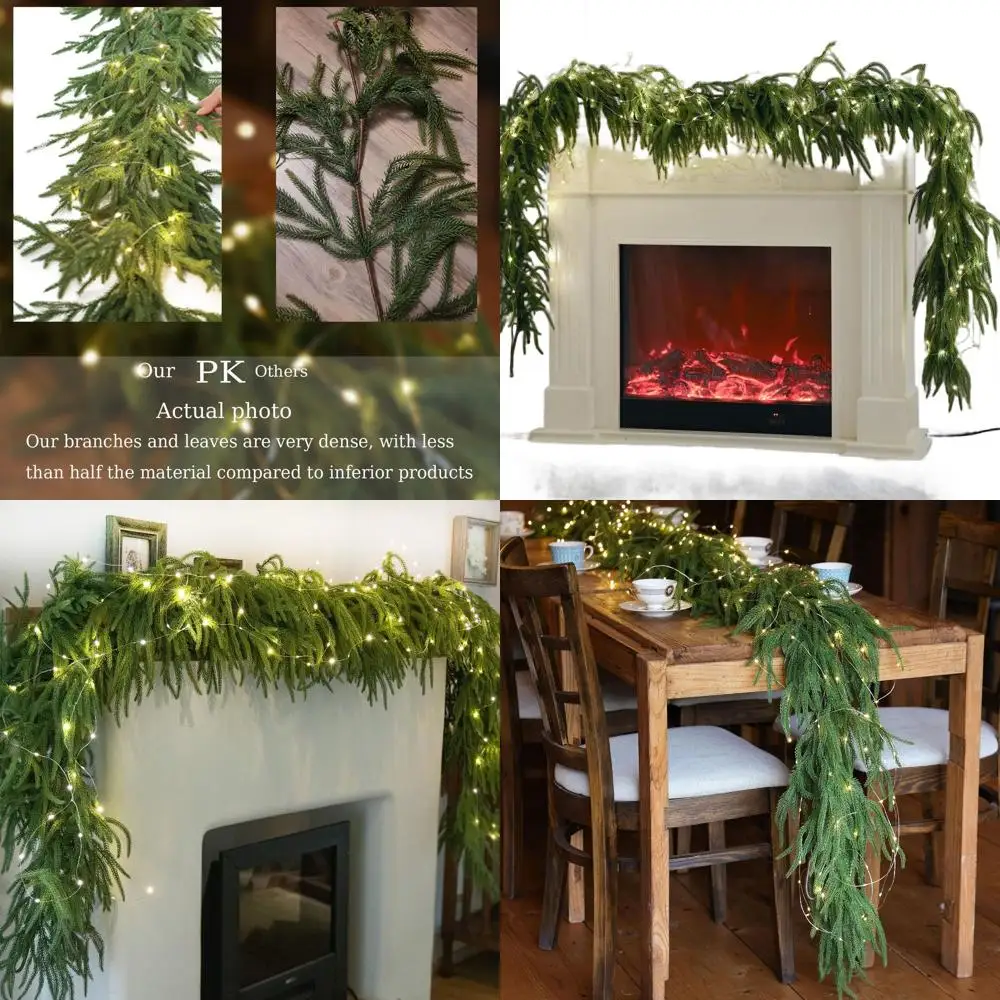 

14-футовая предварительно освещенная реалистичная сенсорная сосновая гирлянда на Рождество, подходит для внутреннего и наружного использования