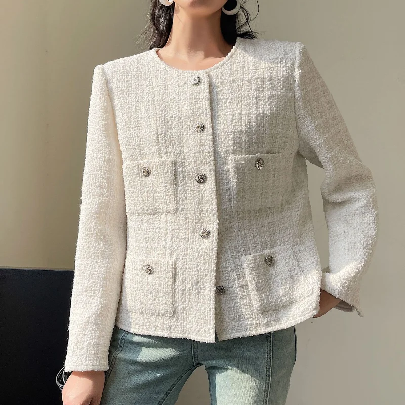 White French Classic Small Fragrant Tweed Coat Women High Quality Fashion Luxury Basic Chic Plaid Casual Lady Jacket Spring