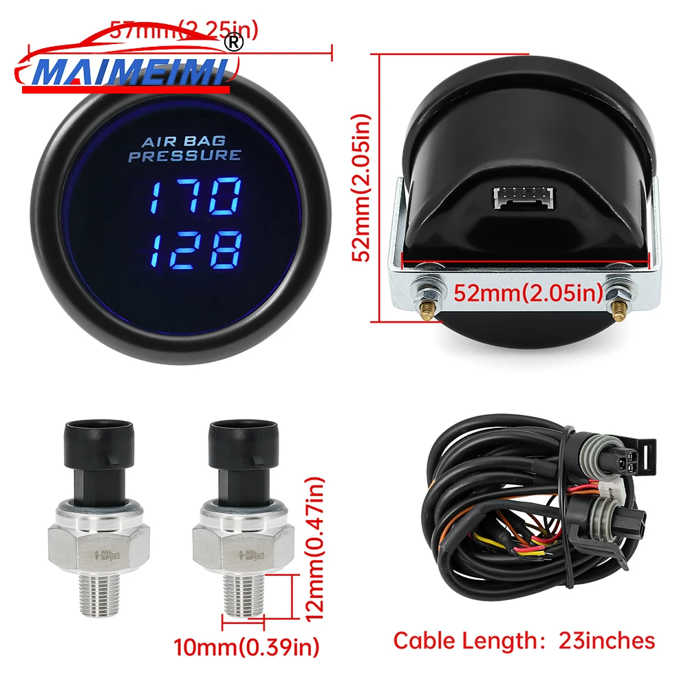 

Digital air pressure gauge air suspension Dual Display Air Pressure Gauge PSI with 2pcs 1/8 NPT Sensors Blue backlight Gauge