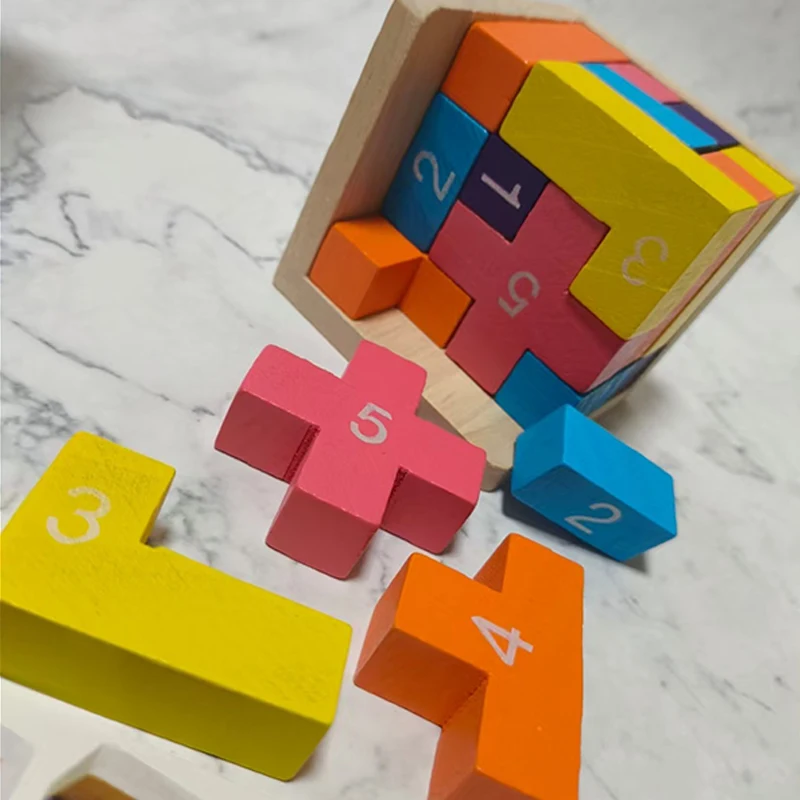 Colorful Blocks Wooden Brain Teaser Puzzle Logic Cube Challenging Games for Kids Boys Girls Adults IQ Test Educational Toys