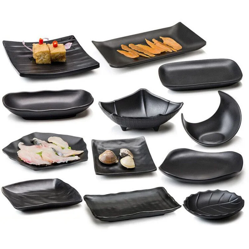 Kitchen Utensils Set Creative Black Food Grade Plastic Bone Plate Personality Sushi Fruit Dessert Plate Restaurant Kitchen Dish