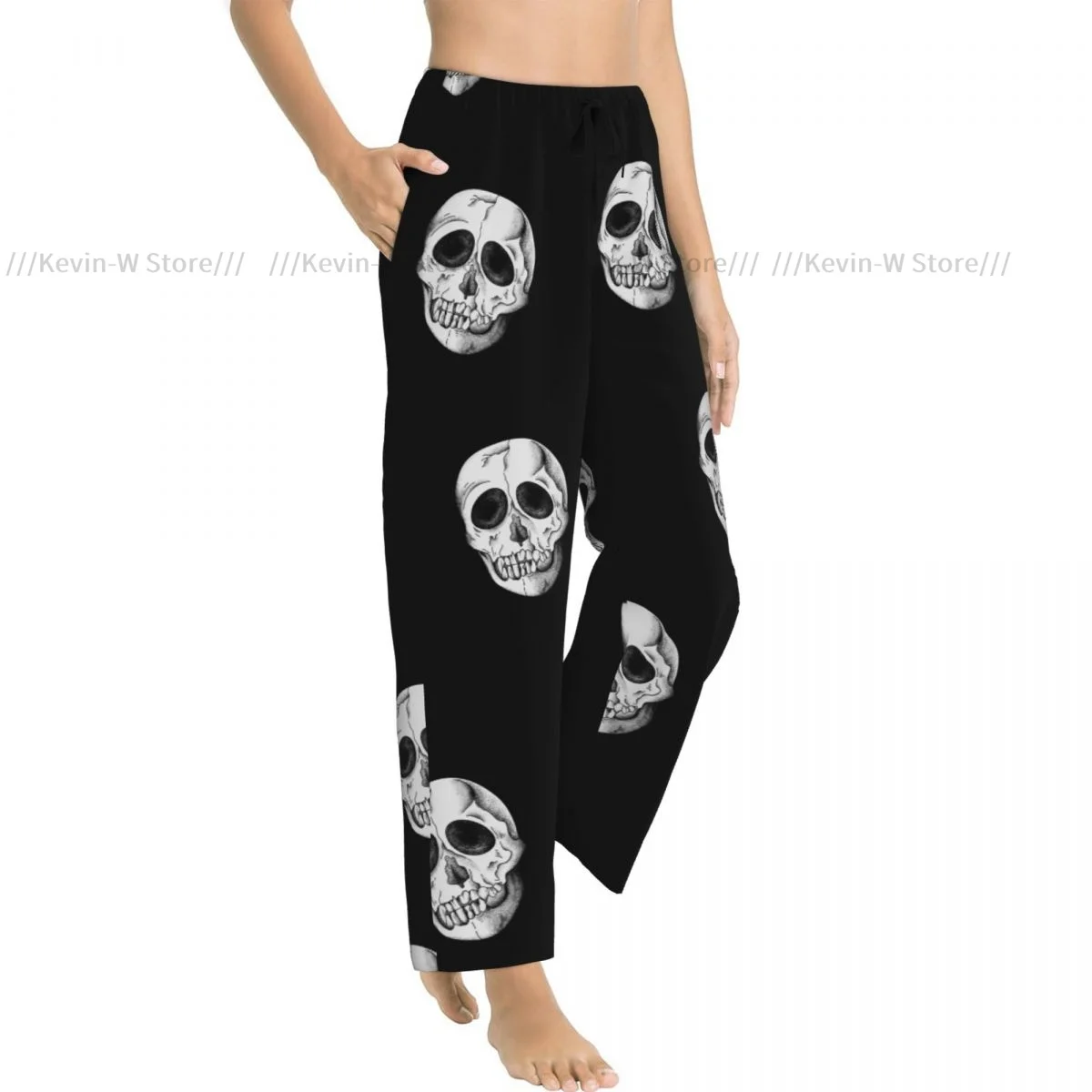 

Women Cozy Flannel Lounge Pants Soft Vintage Skull Sleep Bottoms for Winter Homewear