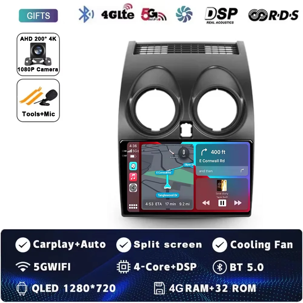 Android 16 autoradio GPS navigatie QLED Carplay Auto multimediasysteem speler BT voor Nissan Qashqai 1 J10 2006 - 2013