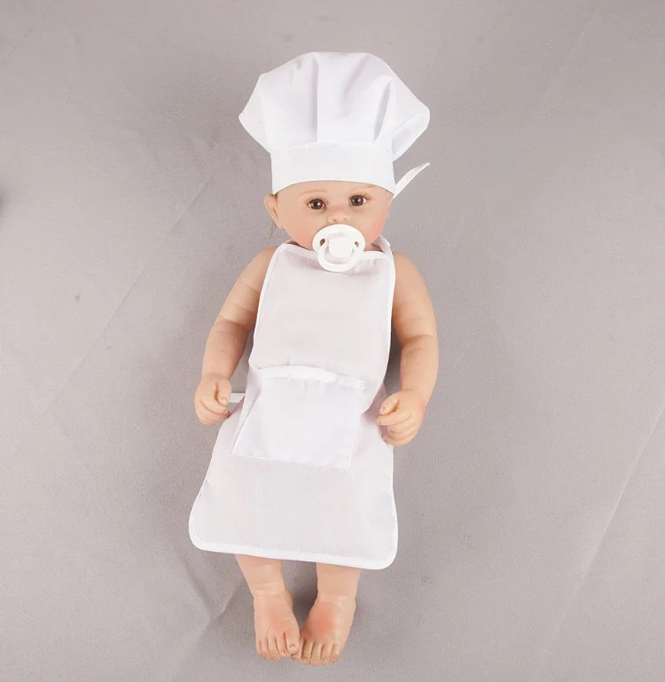 Cute White Cook Costume Photos Photography Prop Newborn Hat Apron Baby Chef Apron&Hat For Kids Costumes Cotton Blended clothing