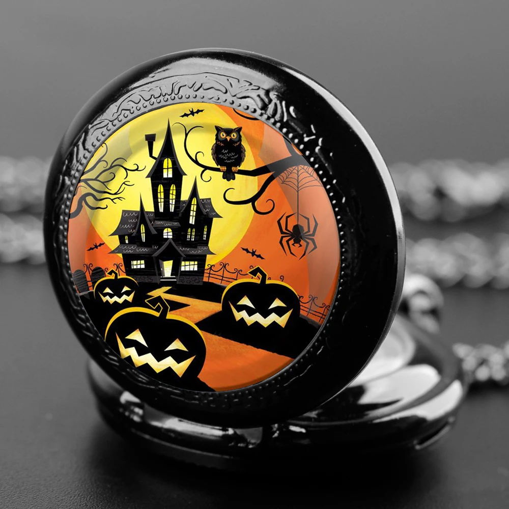 Montre de Poche à Quartz avec Cadran Numérique Arabe Durable, Château Noir d'Halloween, Verre avant, Cadeaux Créatifs pour Hommes, Femmes et Enfants