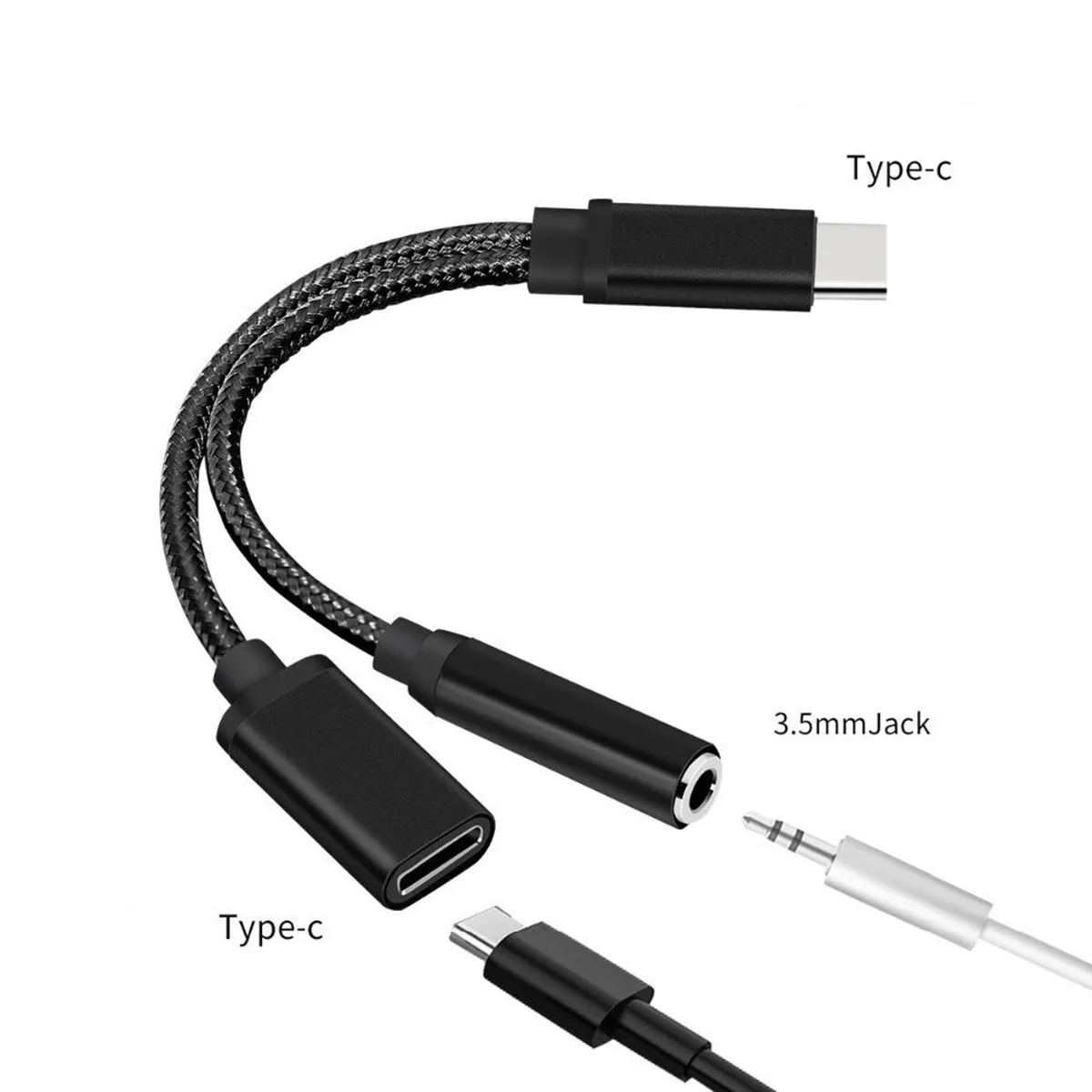 USB Type C to 3.5mm Audio Adapter 2 in 1 Design Tpe Cable Alloy Head Hd Sound Fast Charging Compatible with All Type No