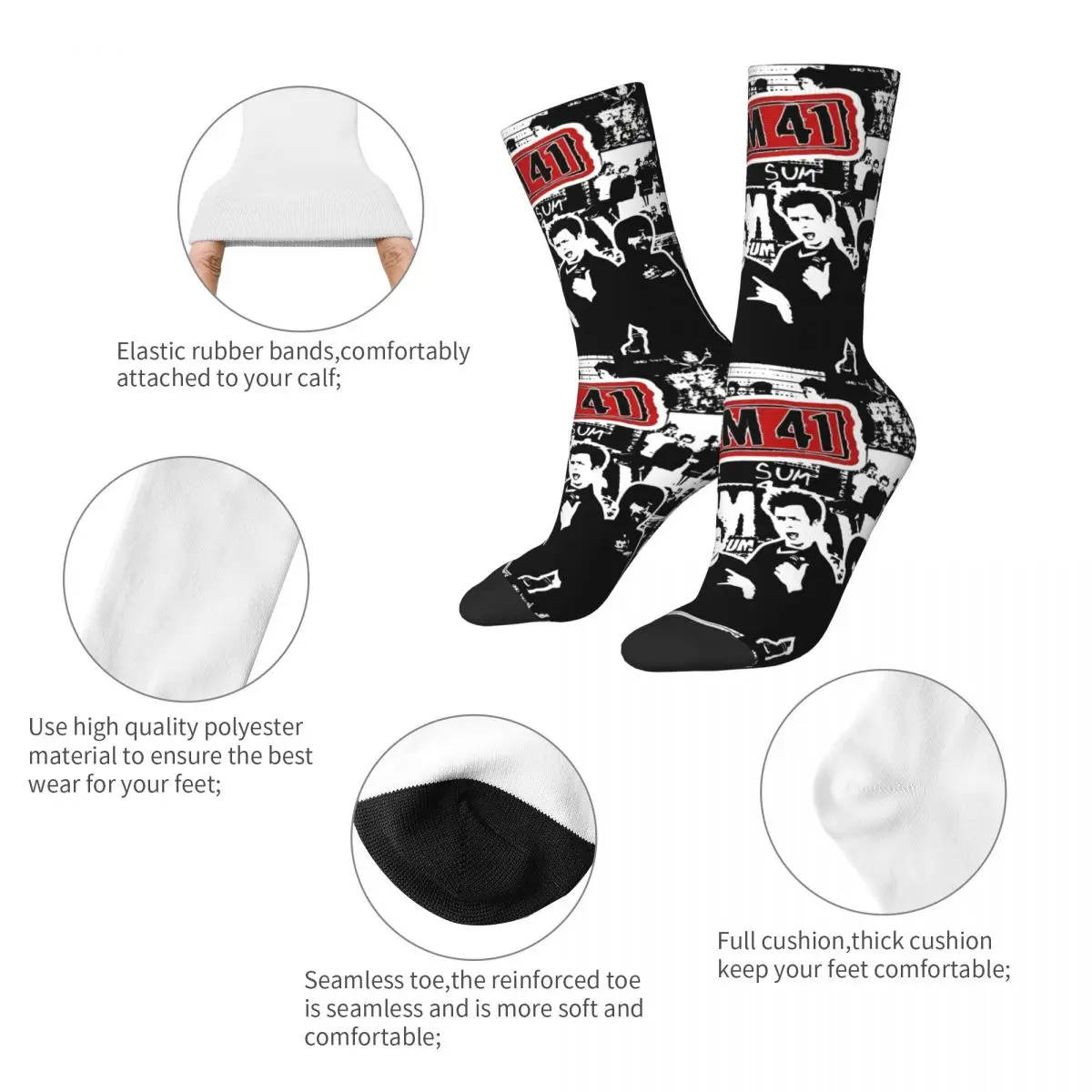 Retro Sum 41 Grunge Basketball Socks Punk Music Polyester Middle Tube Socks for Unisex Sweat Absorbing