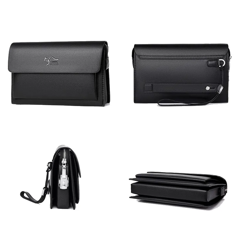 Men's Large Capacity Code Lock Handbag PU Leather Business Bag with Zipper Long Wallet Black Brown Casual Phonebag for Men