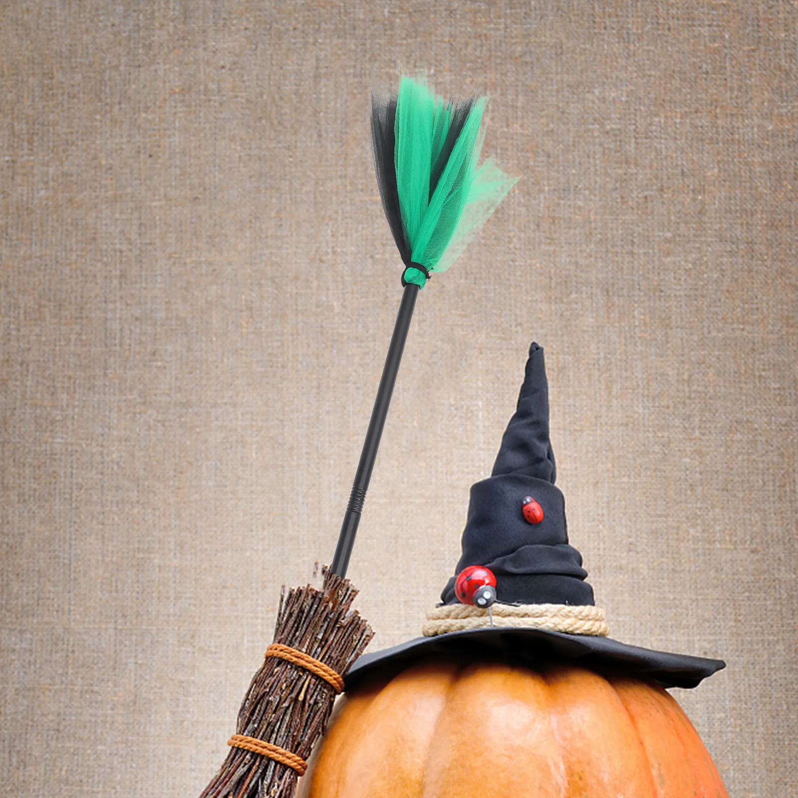 

Halloween Witch Broom Plastic Gauze Durable Cosplay Party Prop Decoration for Witch Wizard Halloween Broom Party Cosplay Prop