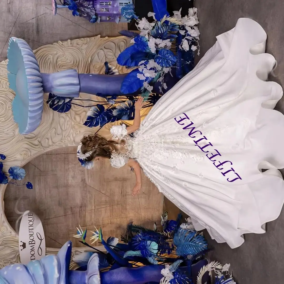 

Элегантное платье с цветочным узором для девочек на свадьбу, атласное платье с аппликацией и блестками, блестящие детские бальные платья для дня рождения, первого причастия Cus