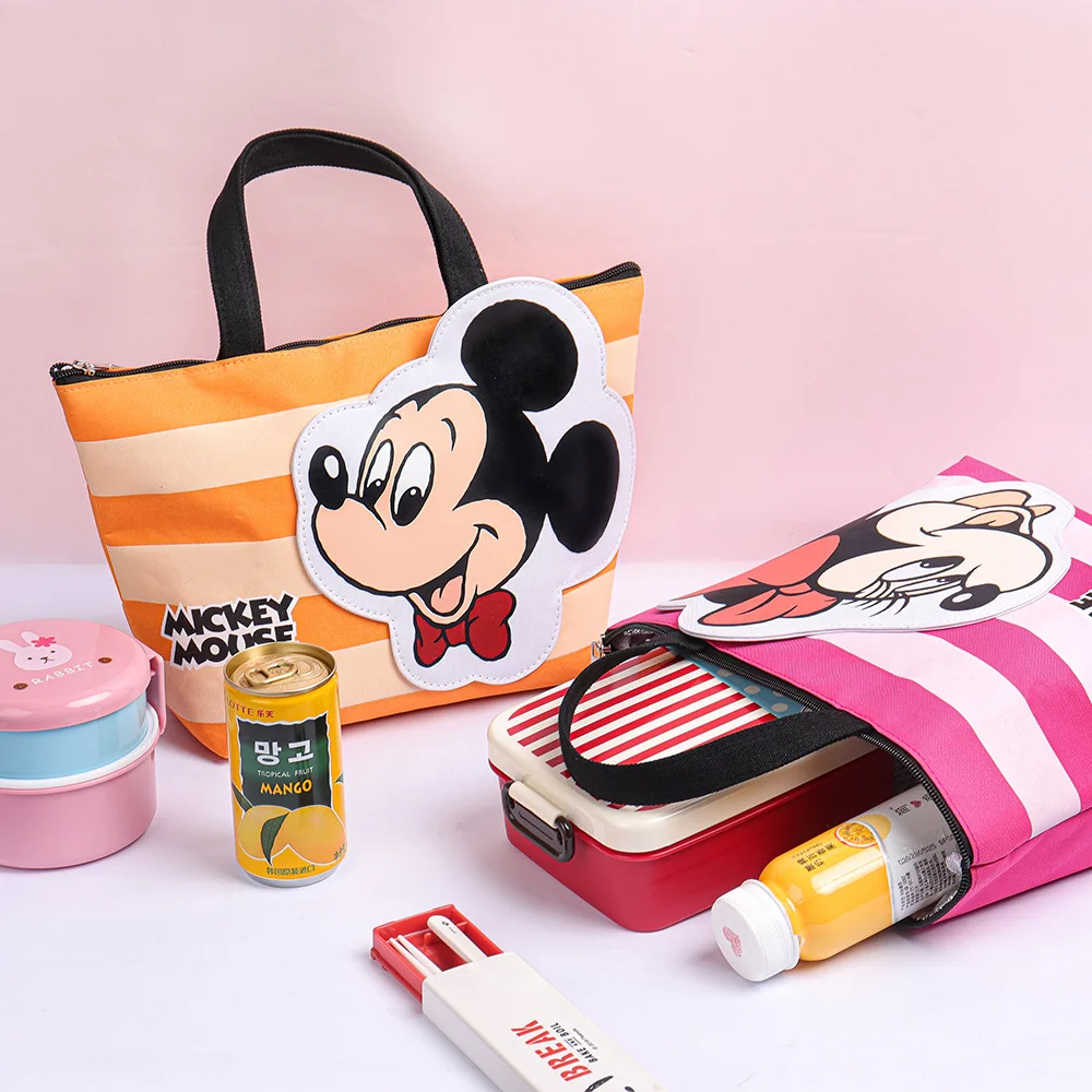 Original Disney Mickey Minnie Lunch Bag Cartoon Donald Duck Anime Printing Canvas aluminum Packet foil Student Food Picnic Bag