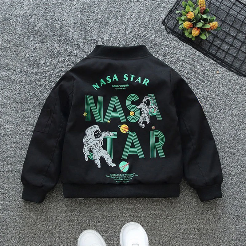 Boys Cartoon Astronaut Windbreaker Coat Jacket Autumn Kids Outerwear Christmas Birthday Gift Sports Casual Clothes 2-12 Year old