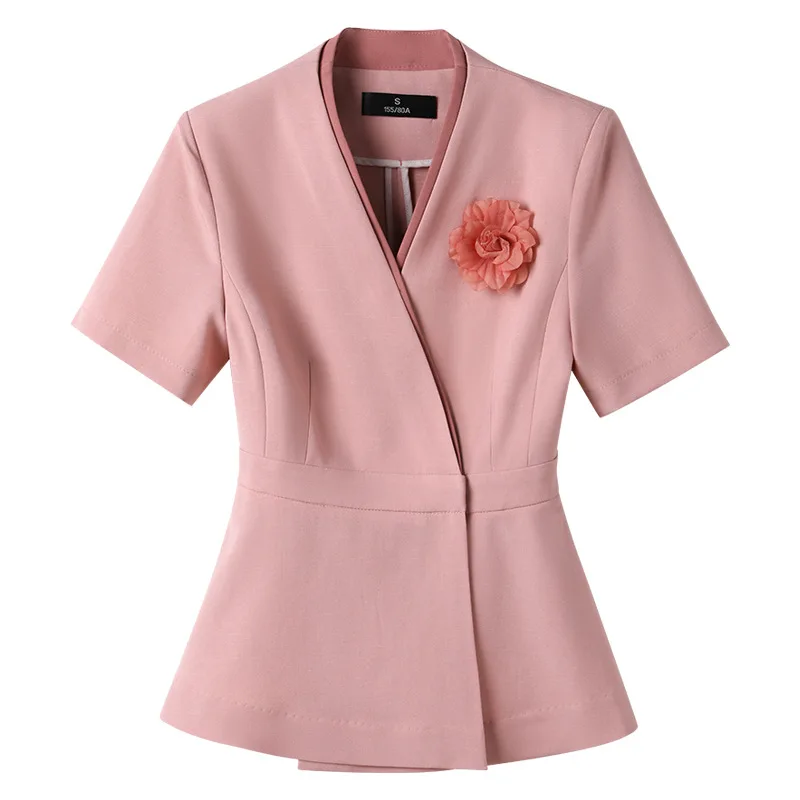 New Styles Summer Short Sleeve Formal Women Business Suits with Skirt and Tops Ladies Office Work Wear Professional Blazers Set