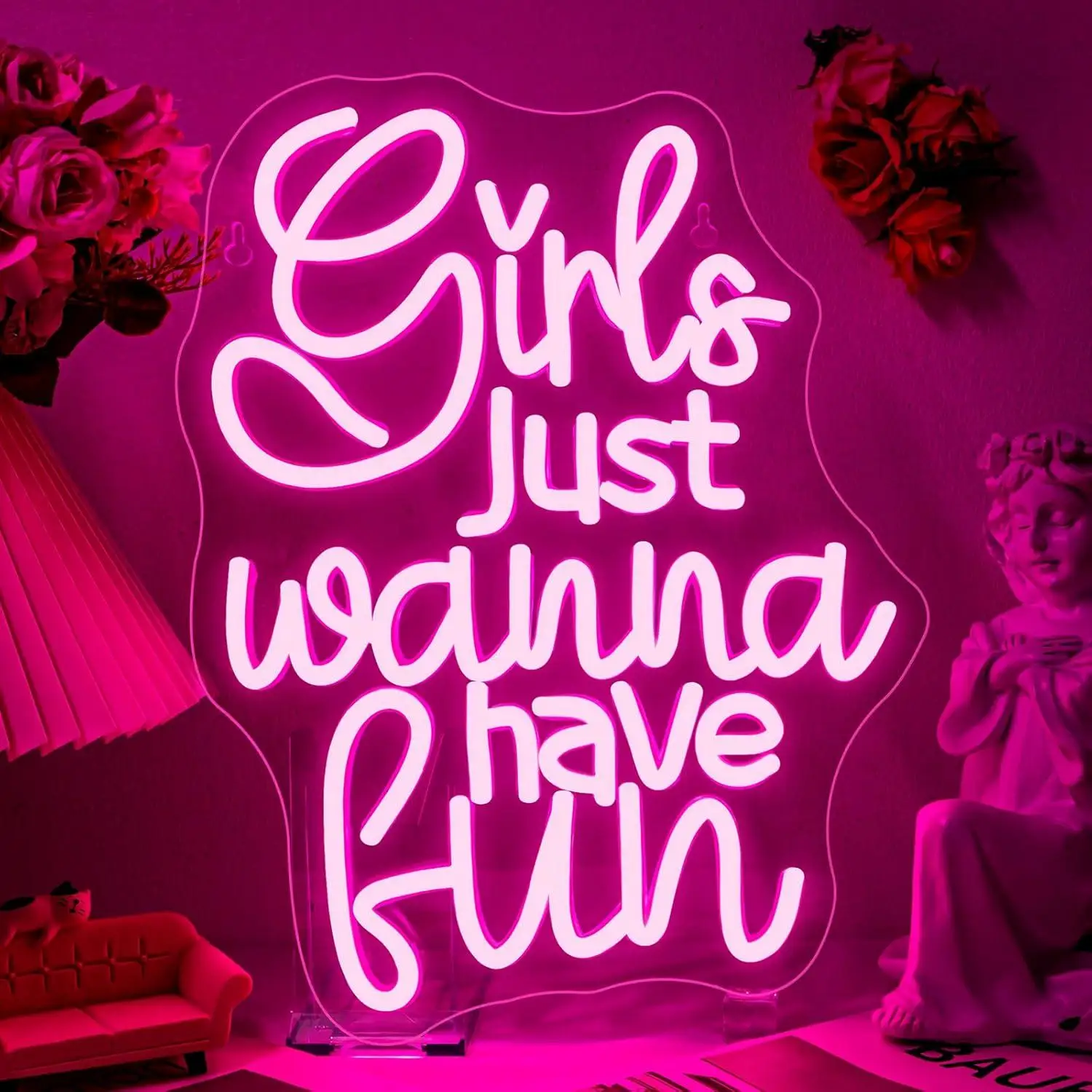

Неоновая вывеска «Girls Just Wanna Have Fun» для вечеринок в стиле 80-х, украшение для девичника, светодиодная неоновая лампа для бара, спальни, декора стен