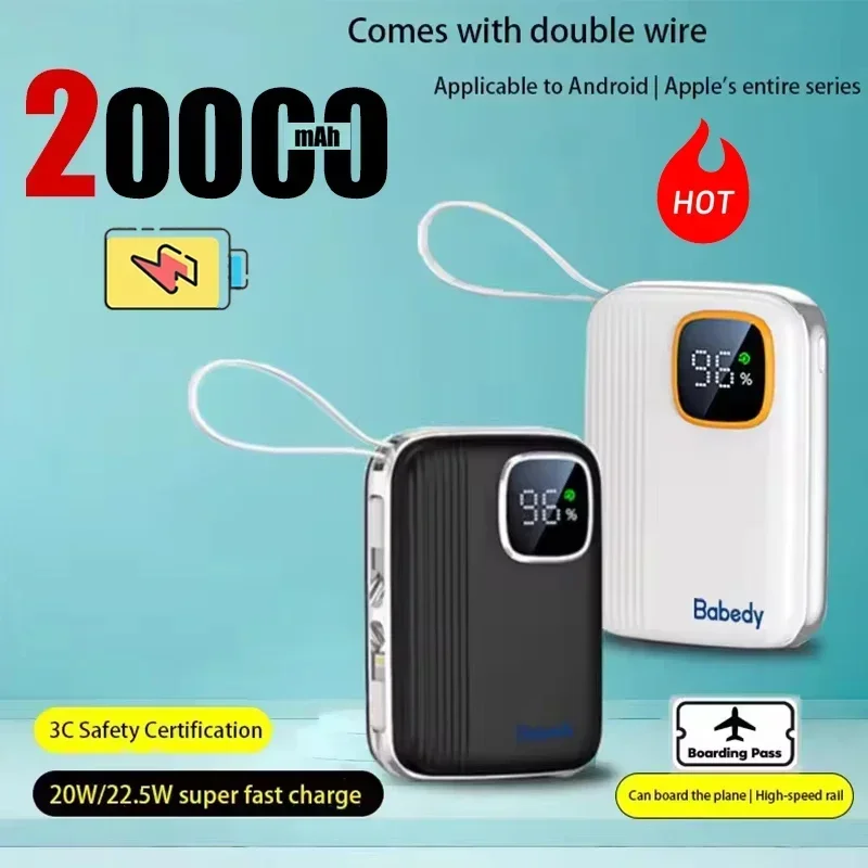 جديد 22.5 وات متوافق مع مصدر طاقة متنقل 10000 مللي أمبير في الساعة 20000 مللي أمبير في الساعة بنك طاقة محمول مزدوج السلك مناسب لهاتف iPhone Huawei Xiaomi