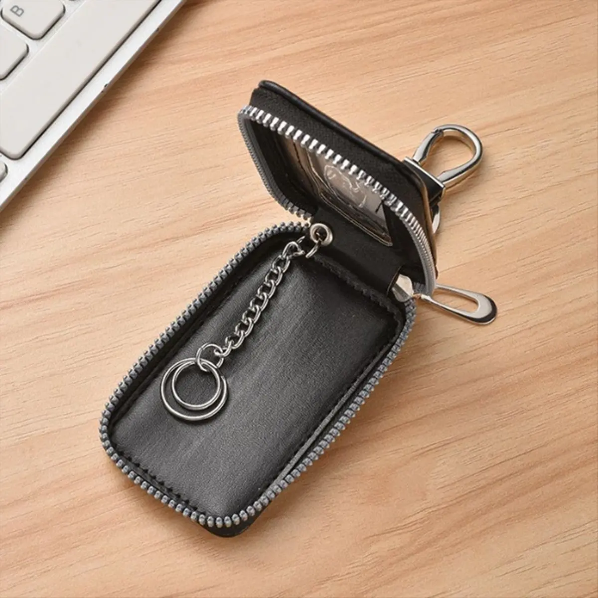 (A32M) Car Key Case Key Protector Smart Key Chain Coin Holder Keyring Wallet Zipper Retro Bag for Auto Remote Key