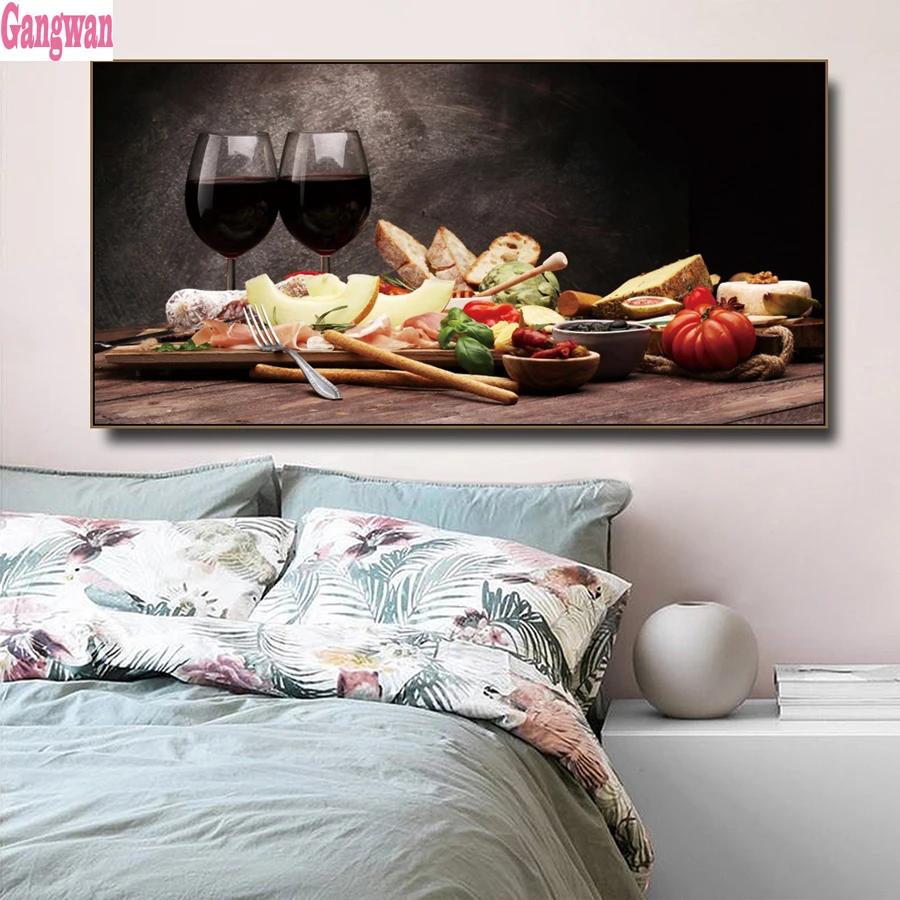 Large Diamond Painting Diamond Embroidery Vineyard wine Bread food fruit Kitchen 5D Full Drill Square/Round Mosaic Rhinestones