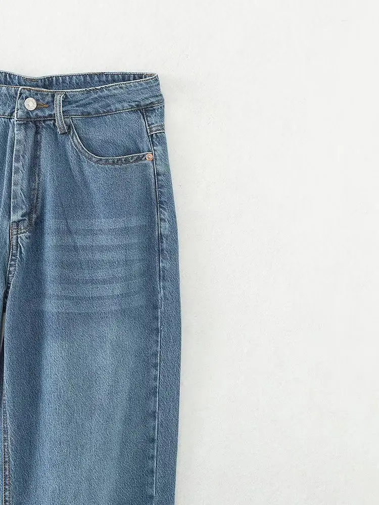 Dave&Di High Waist Vintage Mommy Jeans Washed Light  Straight Blue Leg Jeans Loose Casual Denim Pants Women
