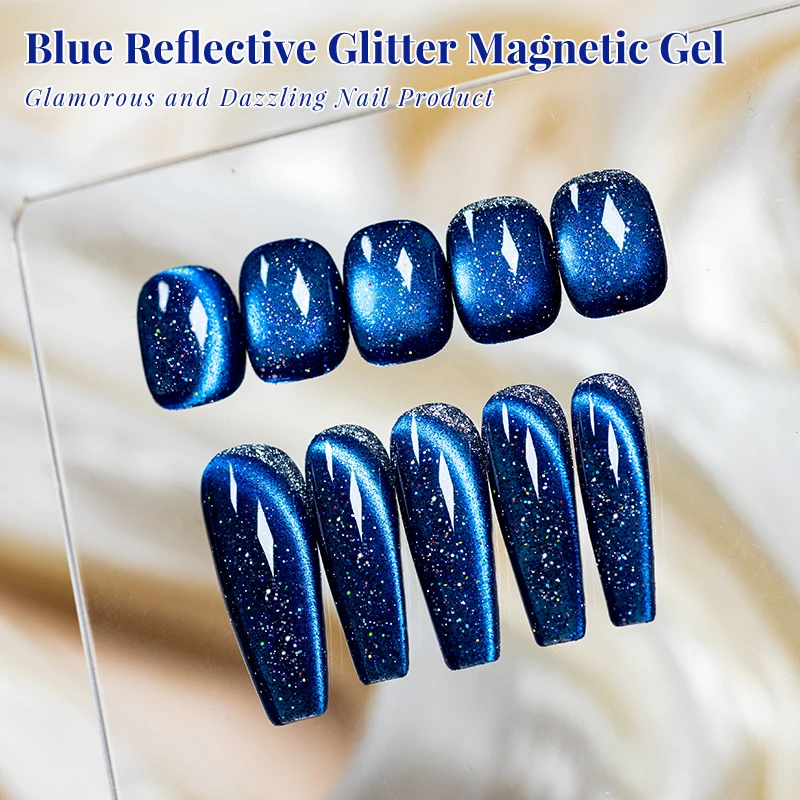 10 ml blauer, reflektierender Glitzer-Katzen-Magnetgel-Nagellack mit Glasperlen-Effekt, semi-permanenter Soak-Off-UV-Gel-Lack, Nagelzubehör – Detail 9