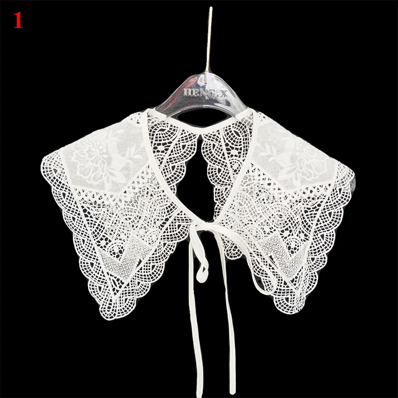 Front Tie White Fake Collar Stand Beads Detachable Collar Fake Women Vintage Crystal Lace Ladies False Blouse Collar Half Shirt