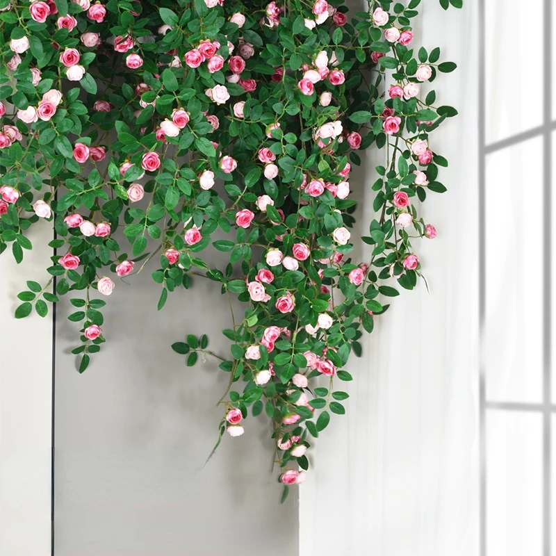 

Artificial Rose Flowers Garland Fake Rose Vine Plastic Plant Leaf Ivy Wall Covering Wedding Arch Flower Decoration Tiny Flowers