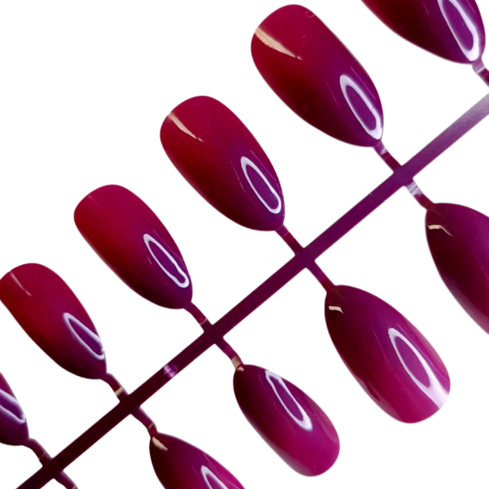 2 sets korte stiletto valse nagel met lijmsticker glanzend donkerpaars druk op nagels DIY acryl vingertop manicure gereedschap