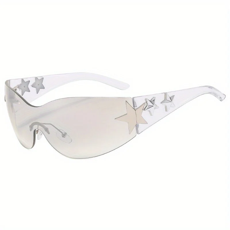 Y2K نظارات شمسية عصرية مربعة بدون إطار على شكل نجمة خماسية للنساء نظارات شمسية كلاسيكية عصرية