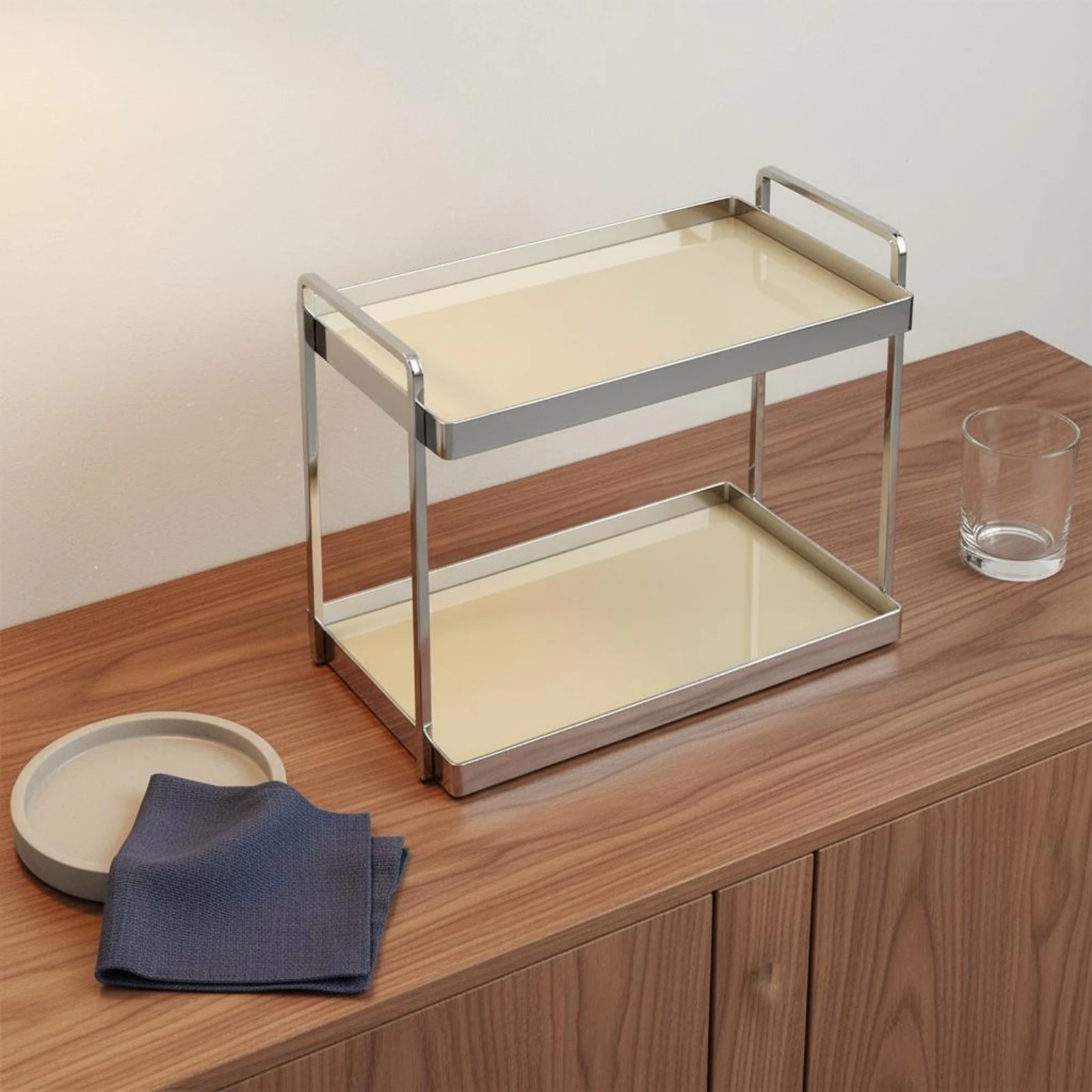 二段式バニティトレイ-明るく豪華なデザイン-2段式化粧品オーガナイザー-アクリル製収納ラック-バスルームや玄関に多用途に使える