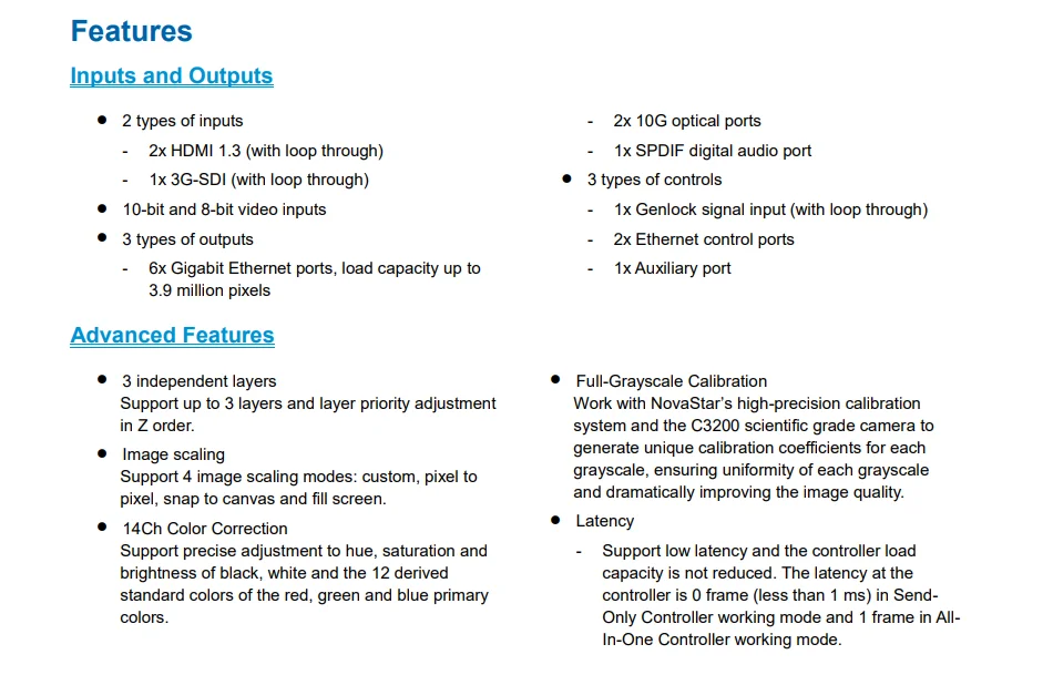 Sistema de control de procesador de vídeo LED NOVASTAR MX20 para eventos con pantalla LED