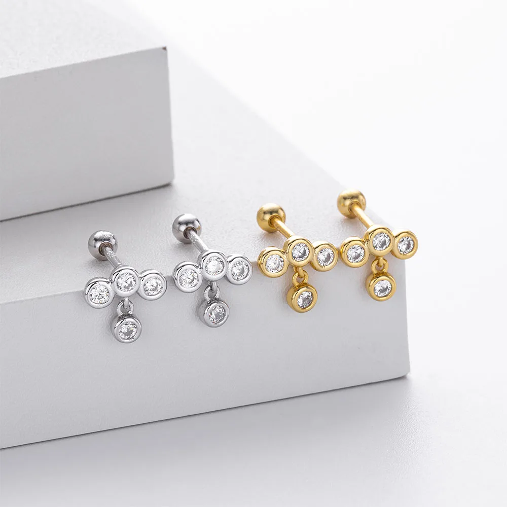 100% Real 925 Sterling Silver CZ Zircon Pendant Bead Screw Mini Stud Earrings For Women Party Piercing Hole Classic Fine Jewelry