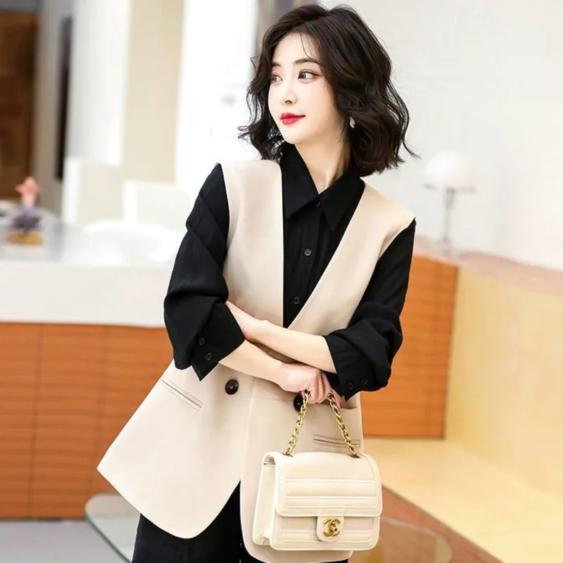 Women Clothing Jackets Fashion Elegant Streetwear Solid Sleeveless Single Breasted Office Chic Vest Vintage Jacket New