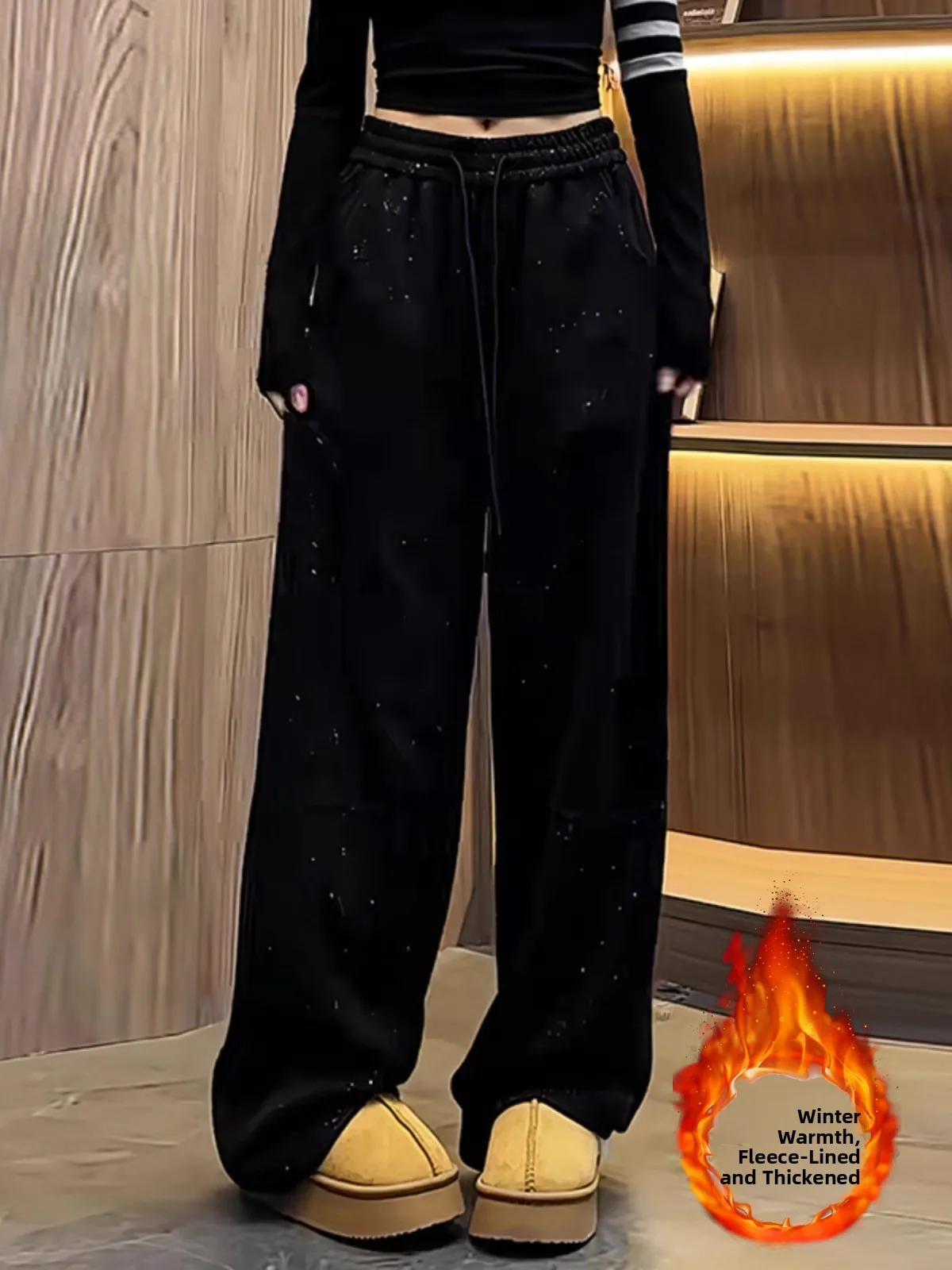 

Модные утепленные женские повседневные брюки из флиса, спортивные, для похудения, с высокой талией, широкими штанинами, для работы, в корейском стиле