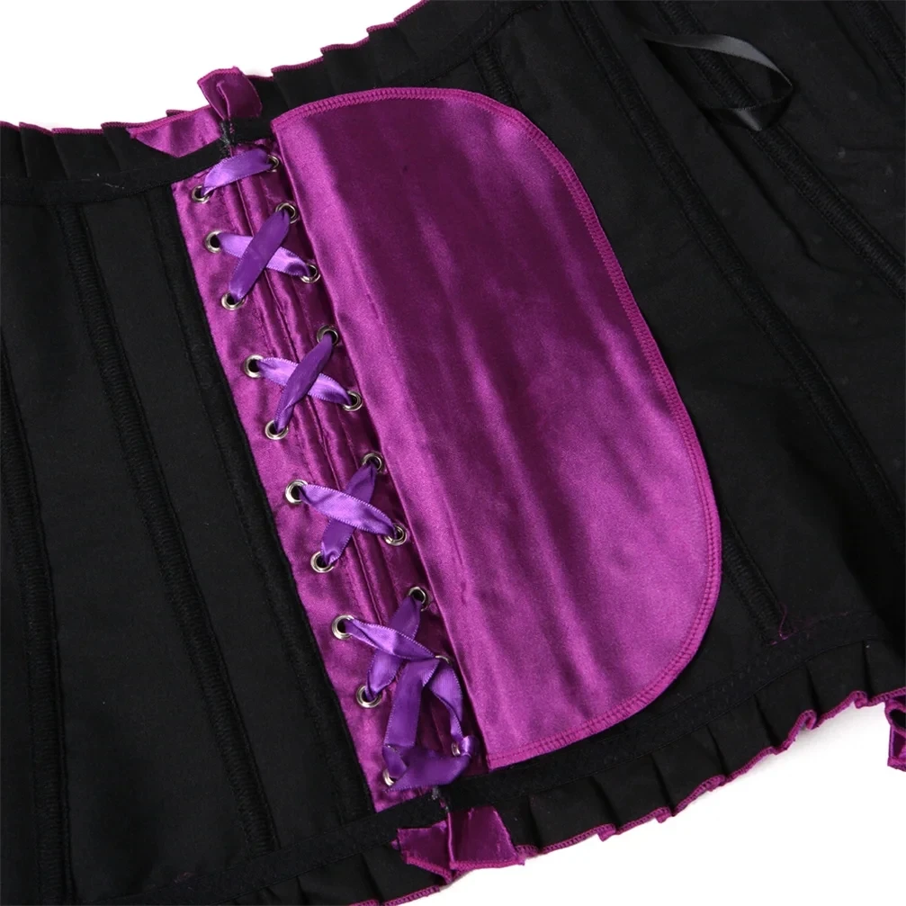 Purple Satin Rhinestone Corset Women Sexy Lace Up Overbust Bustier Top Showgirl Bodyshaper Corset Burlesque Vintage Style Korset