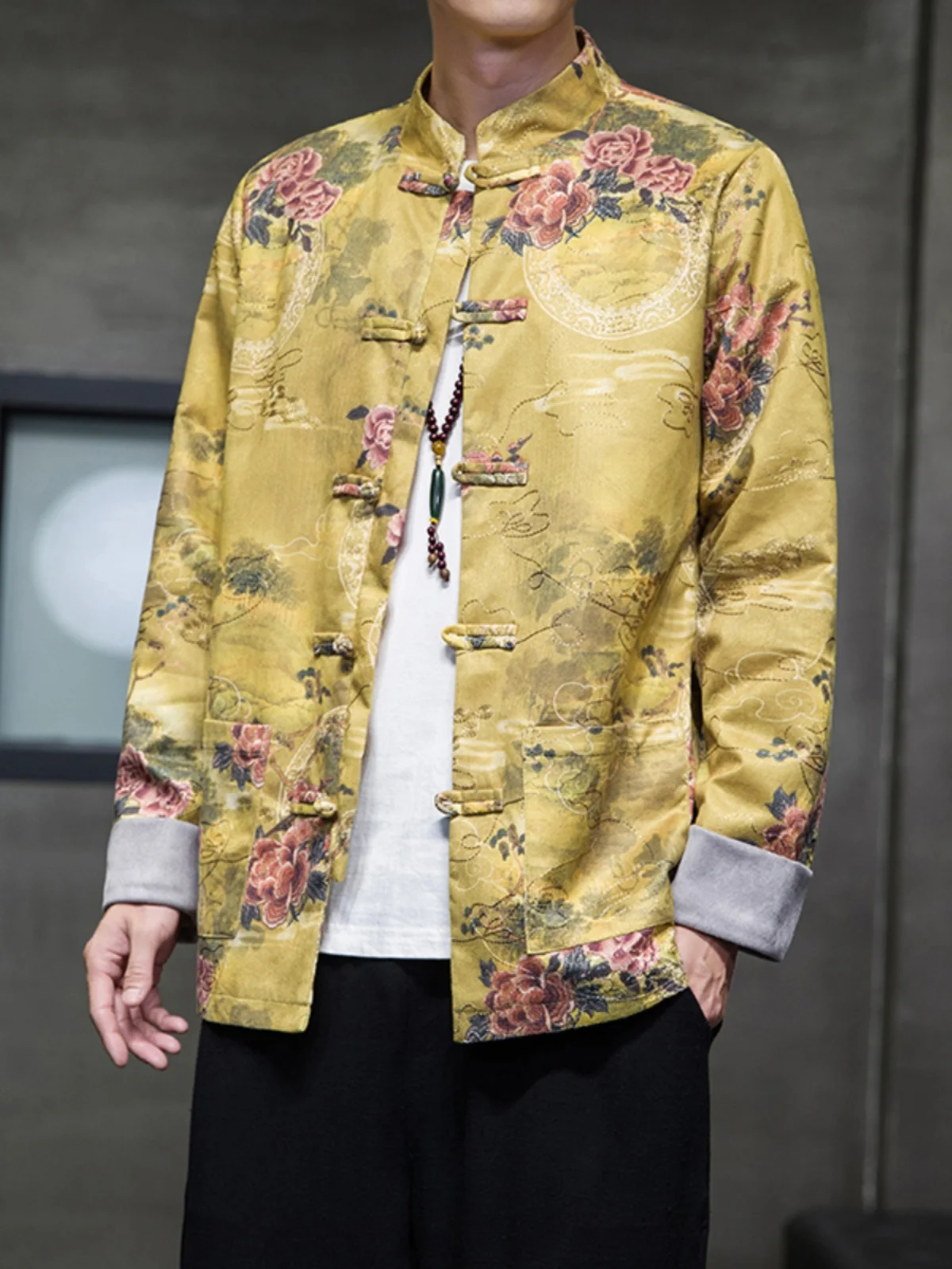 

Retro Deer Skin Velvet Jaet Autumn Winter Men's Faion Large Size Button Decorated Youth Printed Hanfu Chinese Sle Outer...