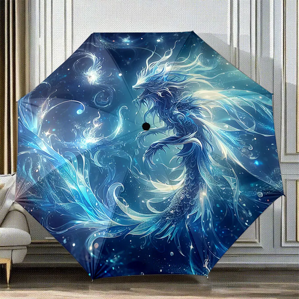 Fantasy Blue Dragon Artwork on Starry Night Sky Umbrella Portable Folding Umbrella, Gift for Family And Friends