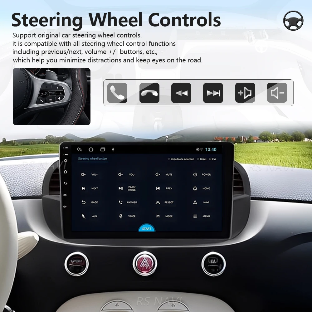 Android 16 For Fiat 500 2007 - 2015 Carplay Auto Car Radio Player GPS BT Multimedia Stereo 2K Screen steering wheel app control