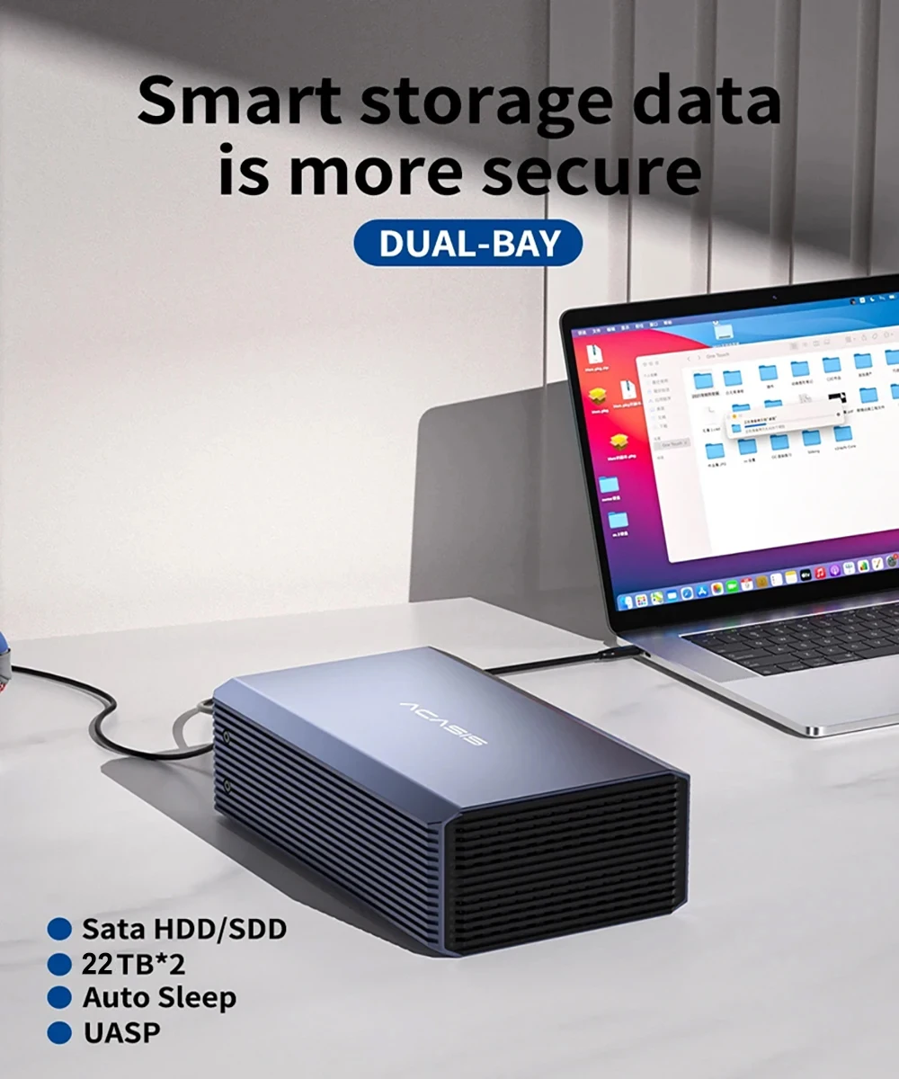 Acasis 2,5/3,5 Zoll SATA RAID Speichergehäuse Dual Bay Festplatte Dockingstation SATA ZU USB Festplattenarray mit vier RAID – Detail 1