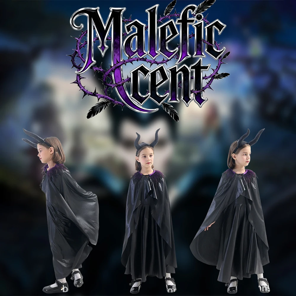 

Gothic Dark Fairy Costume Set - Maleficent Style Black Cape Dress with Detachable Horn Headpiece for Themed Parties and Cosplay