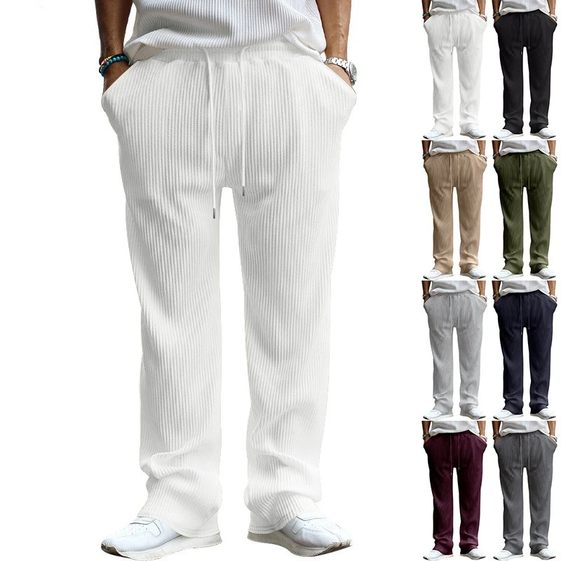 

Men's Casual Loose Straight Leg Pants Spring Autumn Comfortable Striped Knitted Trousers Stripes High Waist Wide Legs Long Pants