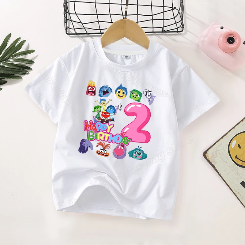 Inside Out Children Number T-Shirt Girl Birthday Clothes Summer Kids Casual T-Shirt Short Sleeve Cute Cartoon Toddler Tee Tops