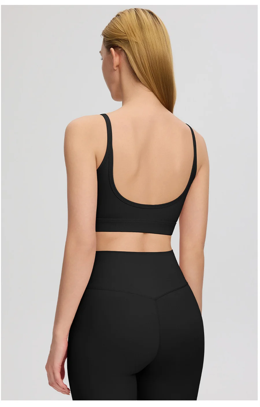2-teiliges Damen-Yoga-Set mit dünnen Trägern, Sport-BH, hochtaillierten, eng anliegenden Leggings, einfarbig, weich, dehnbar, Fitness, Gym, Pilates, Activewear-Outfit – Detail 4