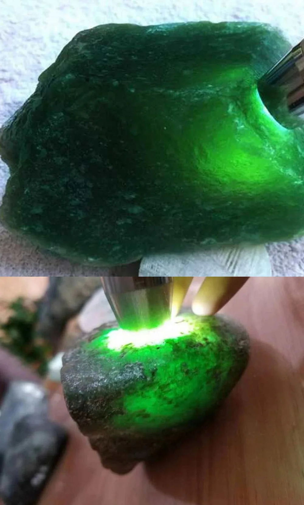 Professional Emerald Jade Flashlight Gemstone Jewelry Antique Jade Appraisal USB Charging LED Lamp Torch