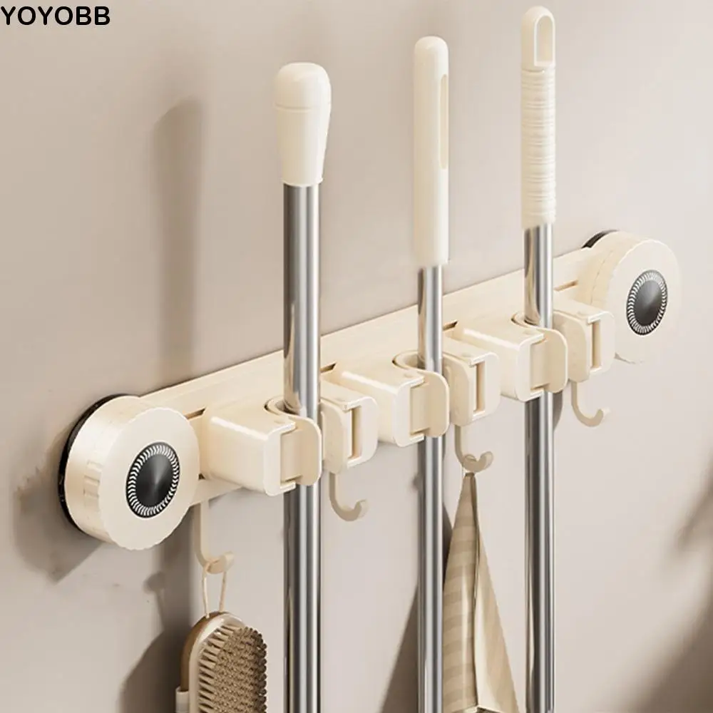 

Space Aluminum Suction Cup Mop Holder Moisture-Proof Vacuum Suction Broom Holder Removable Self-Adhesive Wall Mounted Mop Rack