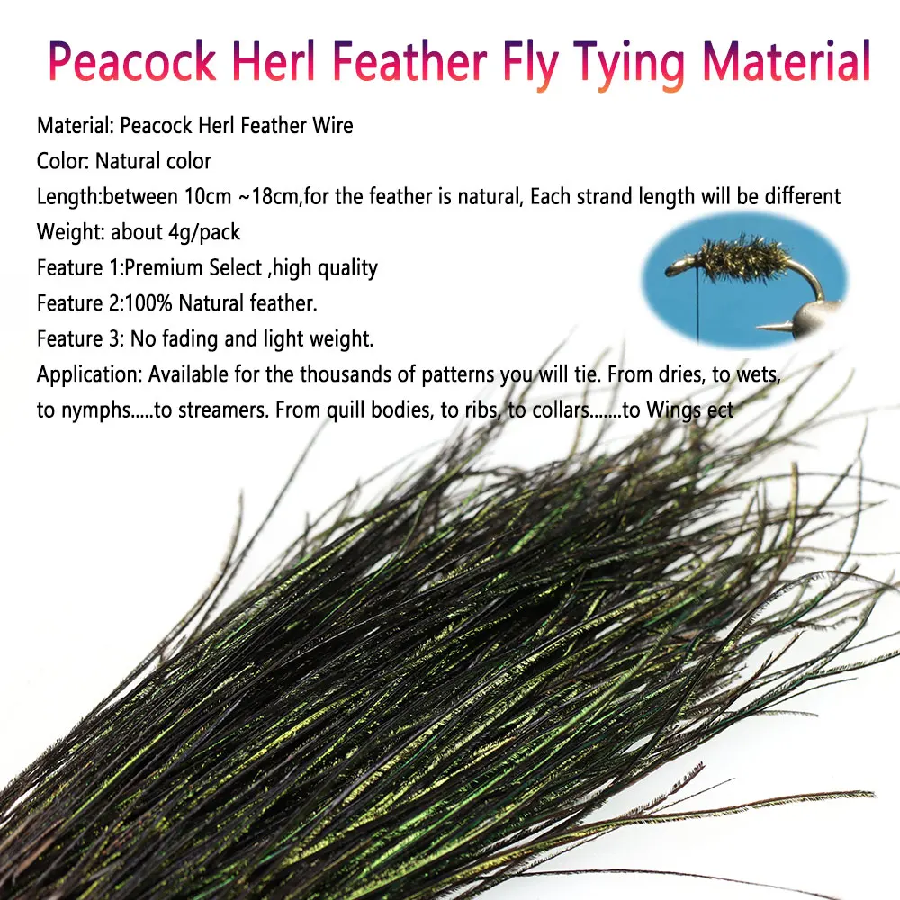 Bimoo 2Packs 10 ~ 18Cm Natuurlijke Pauw Herl Feather Droog Nat Nimfen Streamers Fly Koppelverkoop Materiaal Forel Vissen lokt Koppelverkoop Materiaal