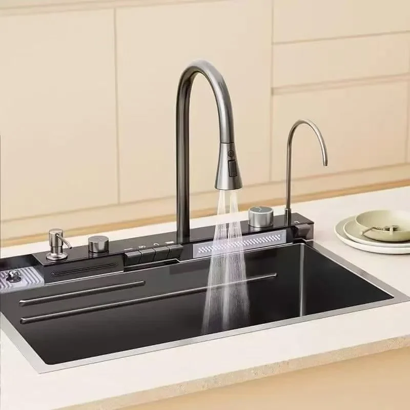 for Whale Sink Kitchen Single Slot Nano Black Honeycomb Stainless Steel Multi Functional Large Single Basin Vegetable Washing