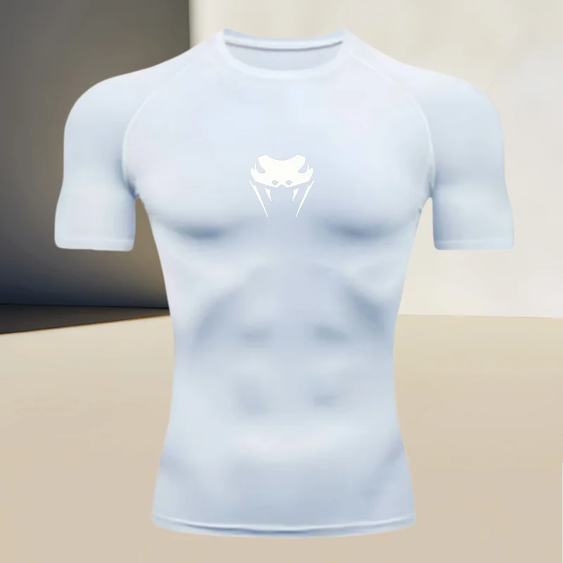 Men's sports compression short-sleeved, body-shaping top T-shirt - breathable fabric, preferred choice for muscular men