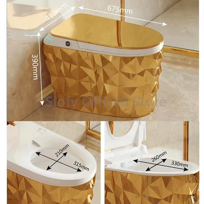 Gold Elongated Smart Toilet Built-in Bidet Water Tank No Water Pressure Limit Multifunctional Intelligent Toilet Heated Seat