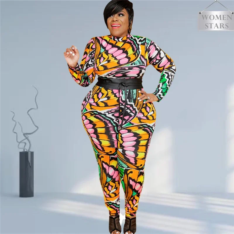 

New Jumpsuit Women Plus Size Women Clothing Print Long Sleeve Bodycon Stretch Romper Fashion Streetwear Wholesale Dropshipping