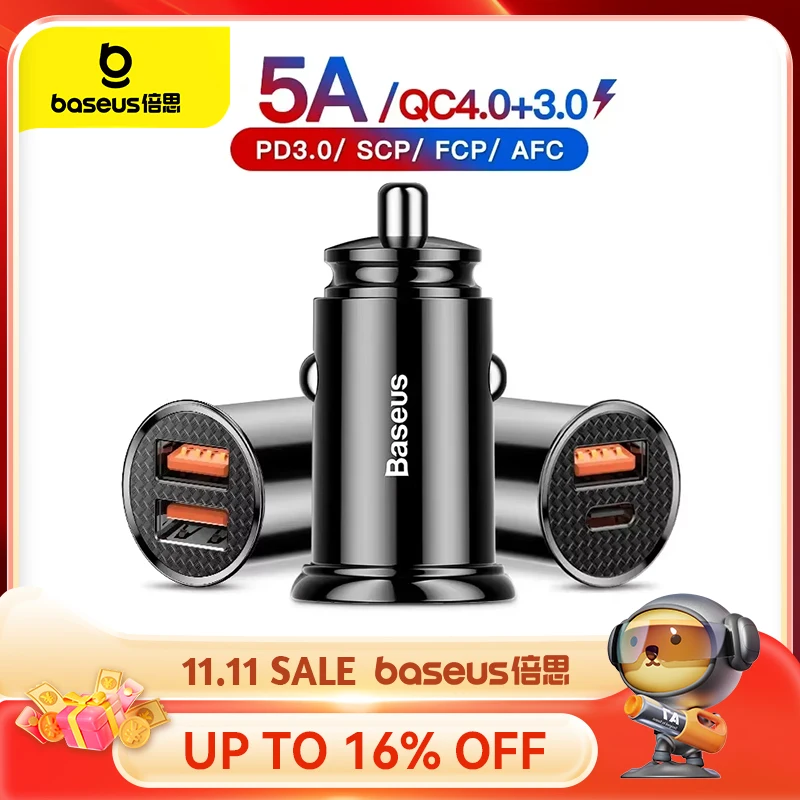 Baseus USB chargeur de voiture Charge rapide 4.0 QC4.0 QC3.0 PPS SCP 5A PD Type C 30W chargeur USB de voiture rapide pour téléphone portable iPhone Xiaomi